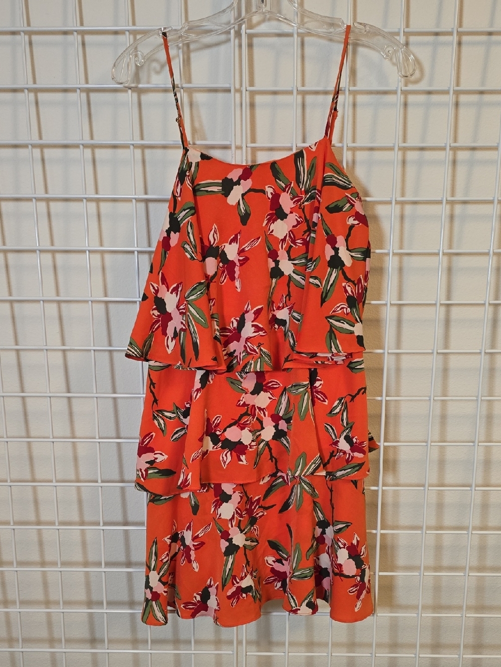 Sam Edelman Orange Tiered Floral Mini Dress With Spaghetti Straps Size Small
